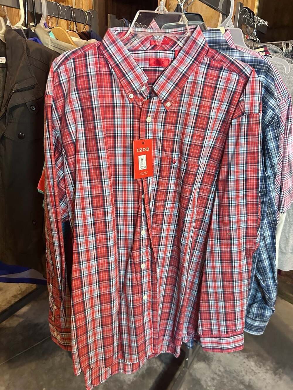 IZOD Luxury Sport Plaid Long Sleeve Button Down Shirt Size XL